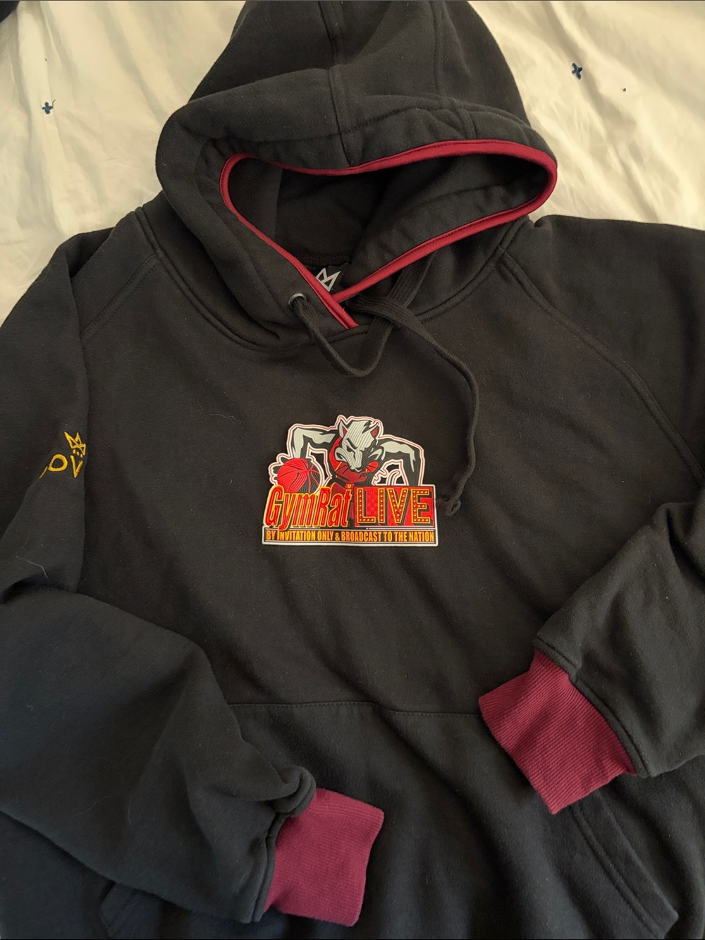 Black Zip-Up Hoodie with Maroon Trim - Men’s sweatshirt